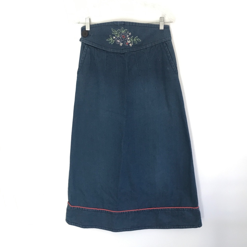 Marc Jacobs Embroidered Denim Maxi Skirt 100% Cotton A-Line Y2K Prairie Cottage